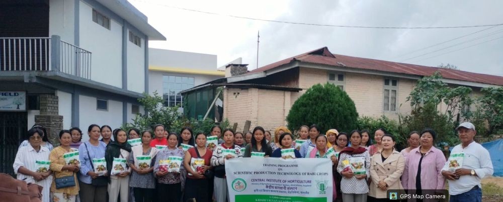 Participants pose for a photo during a training programme on the scientific production technology of onion and rabi crops at Chiephobozou town in Kohima district on October 29.